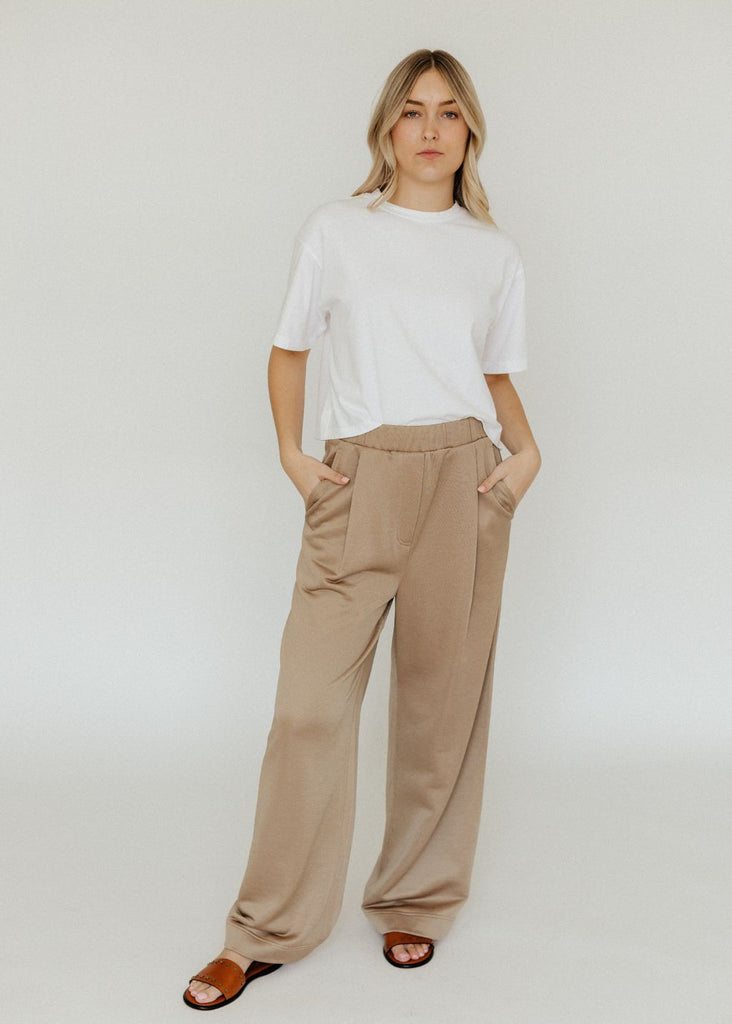 Tibi Silk Terry Pleated Pull On Pant in Granola | Tula's Online Boutiq…