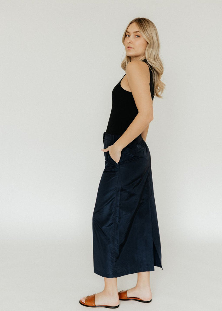 Tibi Silk Nylon Maxi Skirt in Navy Side | Tula's Online Boutique