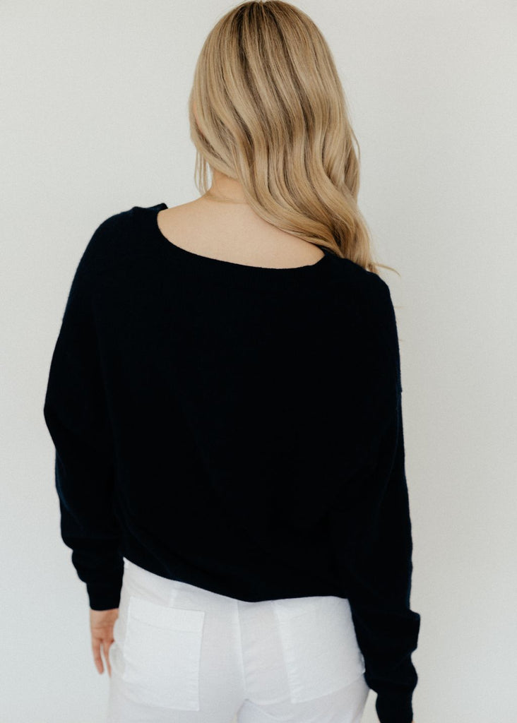 CRUSH Cashmere Malibu V 2.0 Sweater in Navy Back | Tula's Online Boutique
