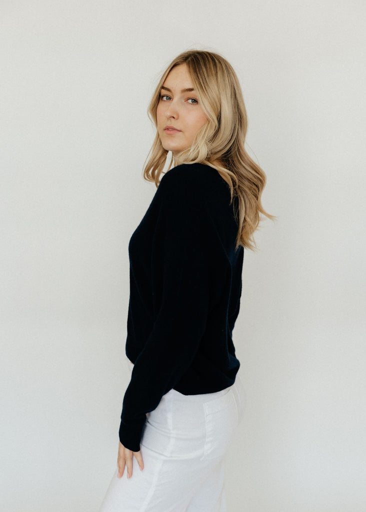 CRUSH Cashmere Malibu V 2.0 Sweater in Navy Side | Tula's Online Boutique
