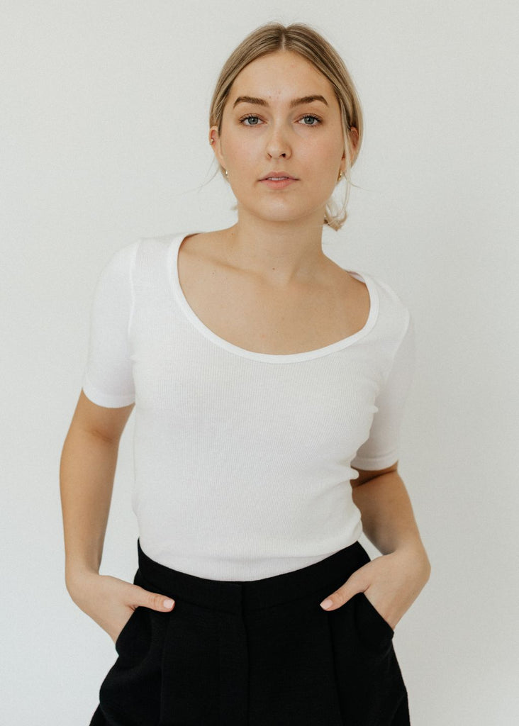 RE/DONE Ribbed Scoop Neck Tee in White | Tula's Online Boutique