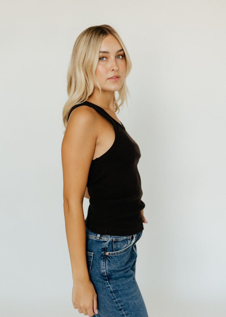 AGOLDE Poppy Tank Top in Black Side View | Tula's Online Boutique