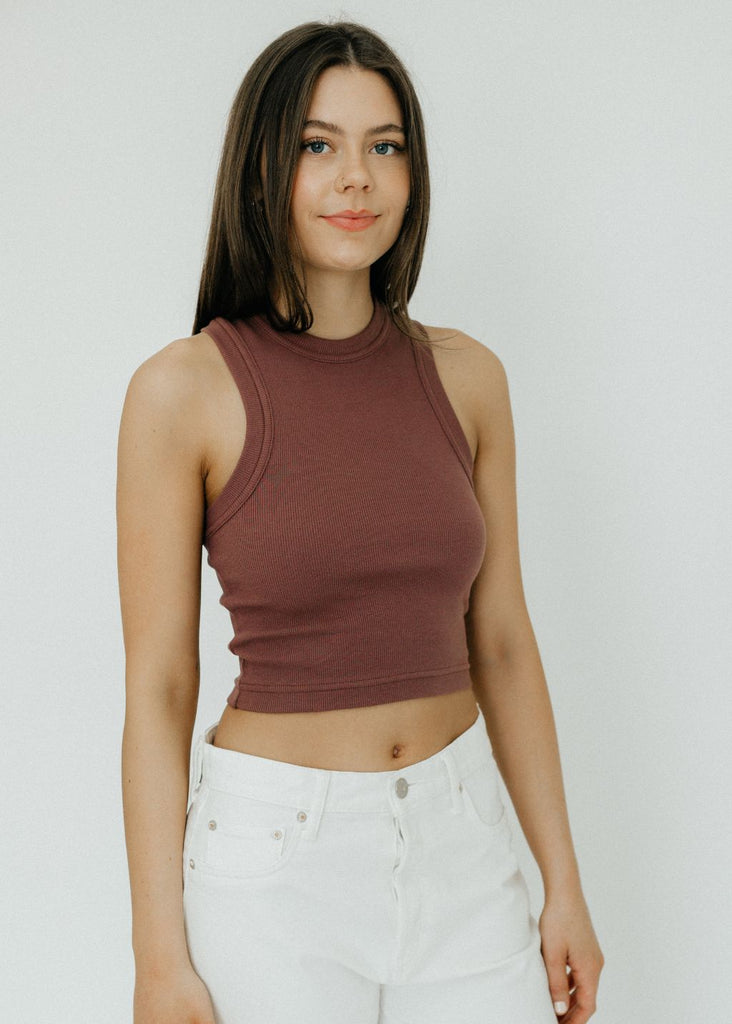 Tibi Ribbed T Cropped Tank in Cinnamon | Tula's Online Boutique
