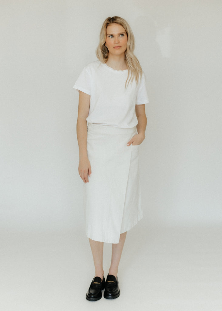 Proenza Schouler Iris Wrap Skirt in Ecru Stretch Twill | Tula's Online Boutique