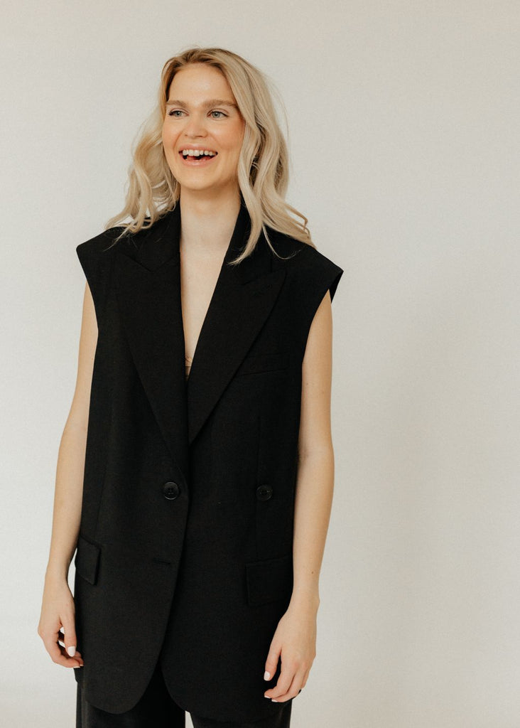 Tibi Tropical Wool Liam Vest in Black | Tula's Online Boutique