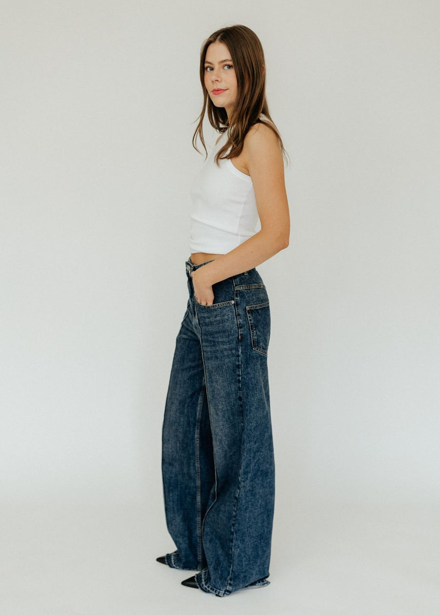 Embroidered Pull-on Jean - Light Vintage Denim