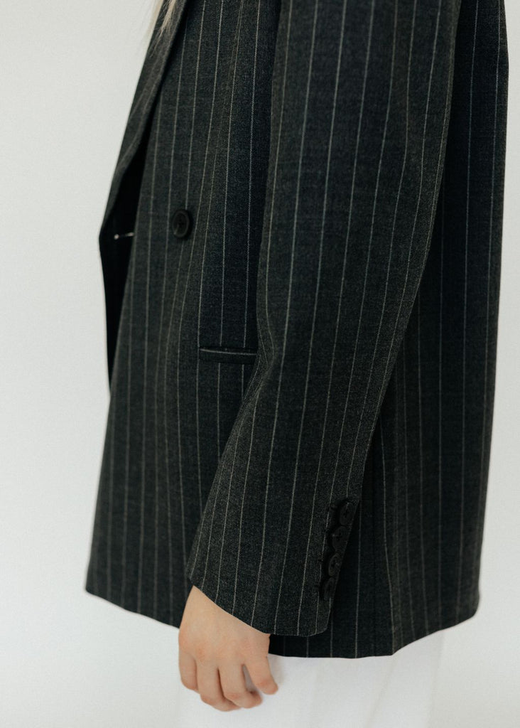 Anine Bing Kaia Blazer in Grey Pinstripe Cuff Detail | Tula's Online Boutique