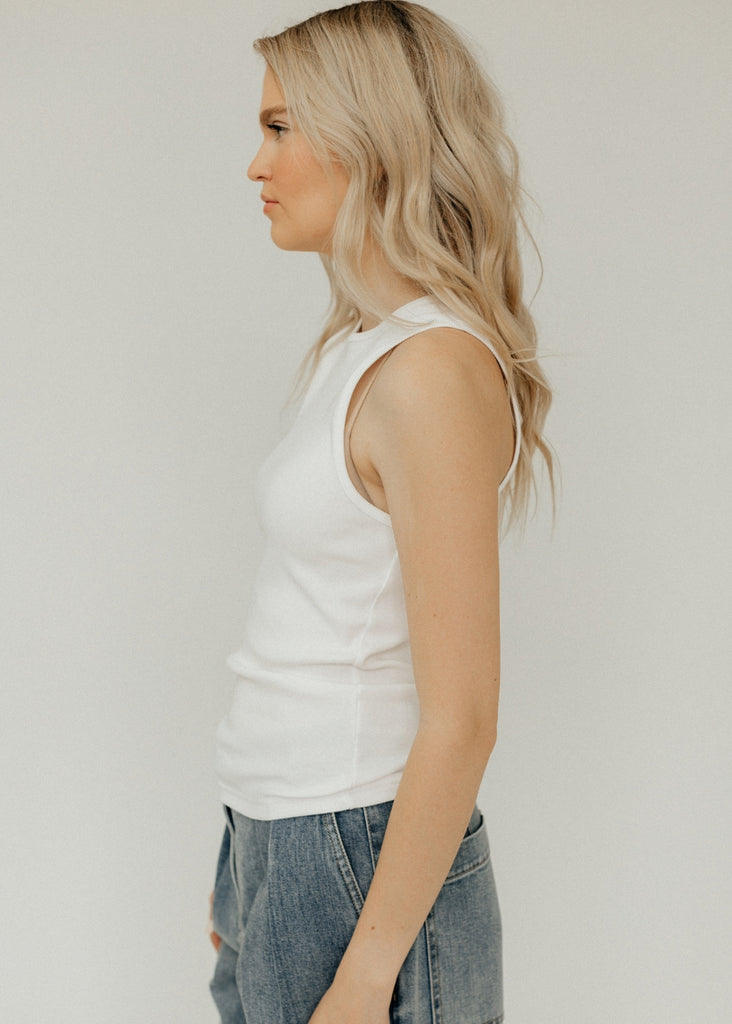 Tibi Ribbed T Tank in White Left | Tula's Online Boutique
