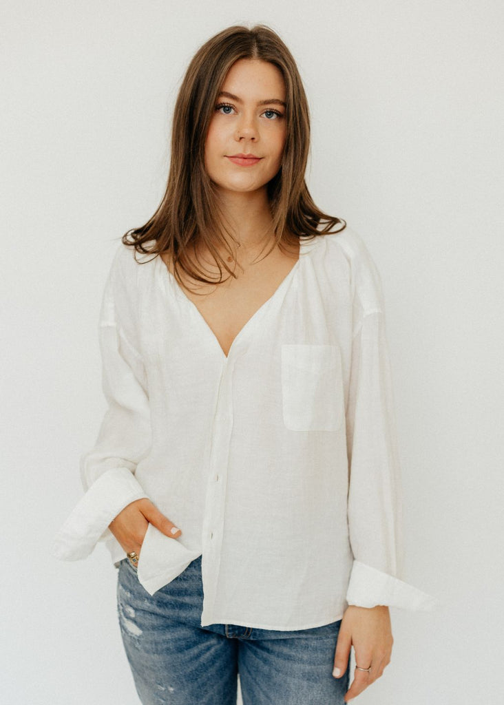 R13 Twisted Neck Shirt in White | Tula's Online Bouique