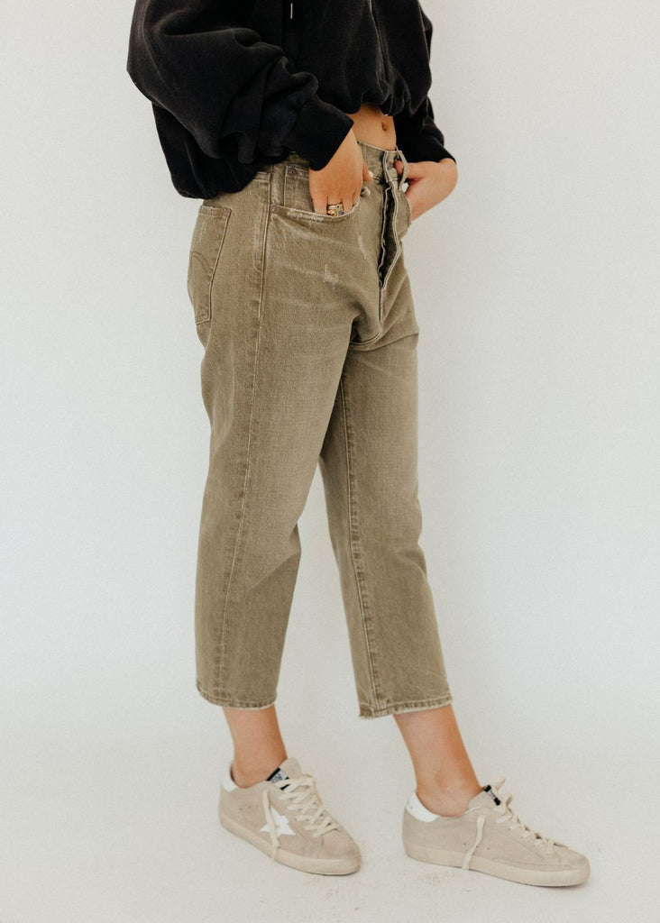R13 Tailored Drop Jean in Moss Green Side| Tula's Online Boutique