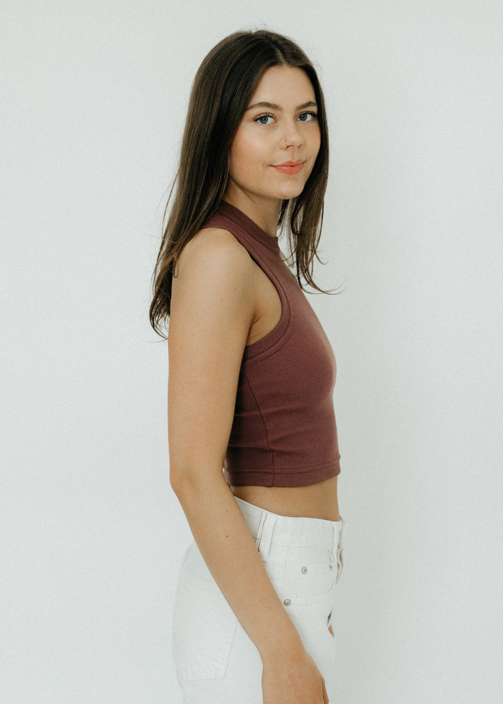 Tibi Ribbed T Cropped Tank in Cinnamon Side | Tula's Online Boutique