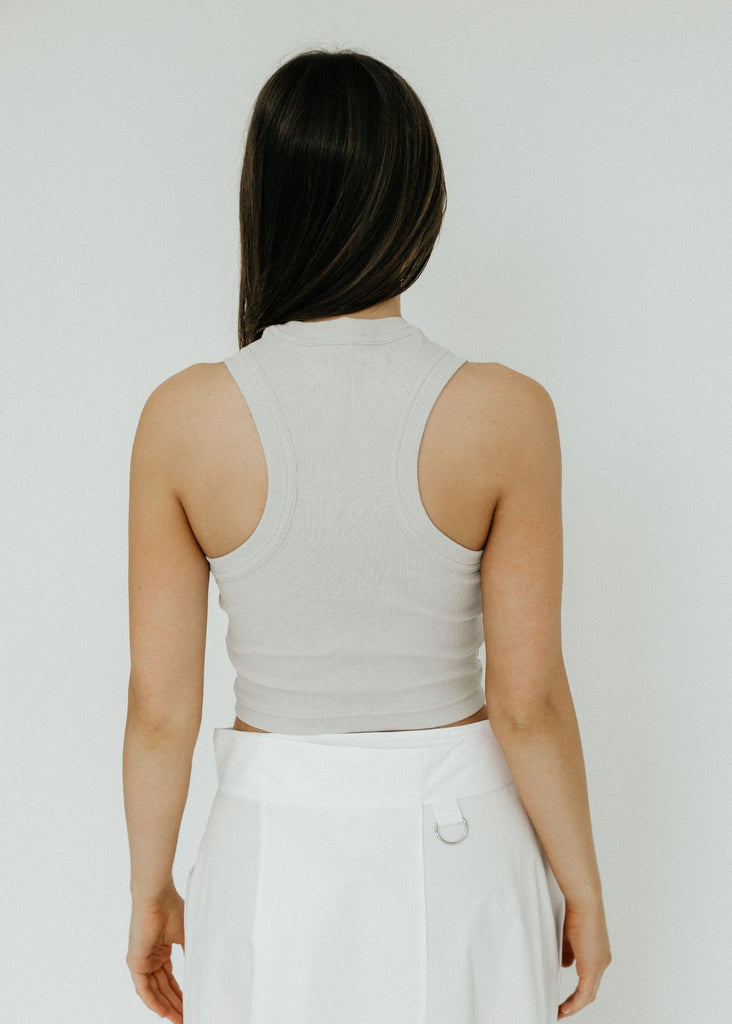 Tibi Ribbed T Cropped Tank in Stone Back | Tula's Online Boutique
