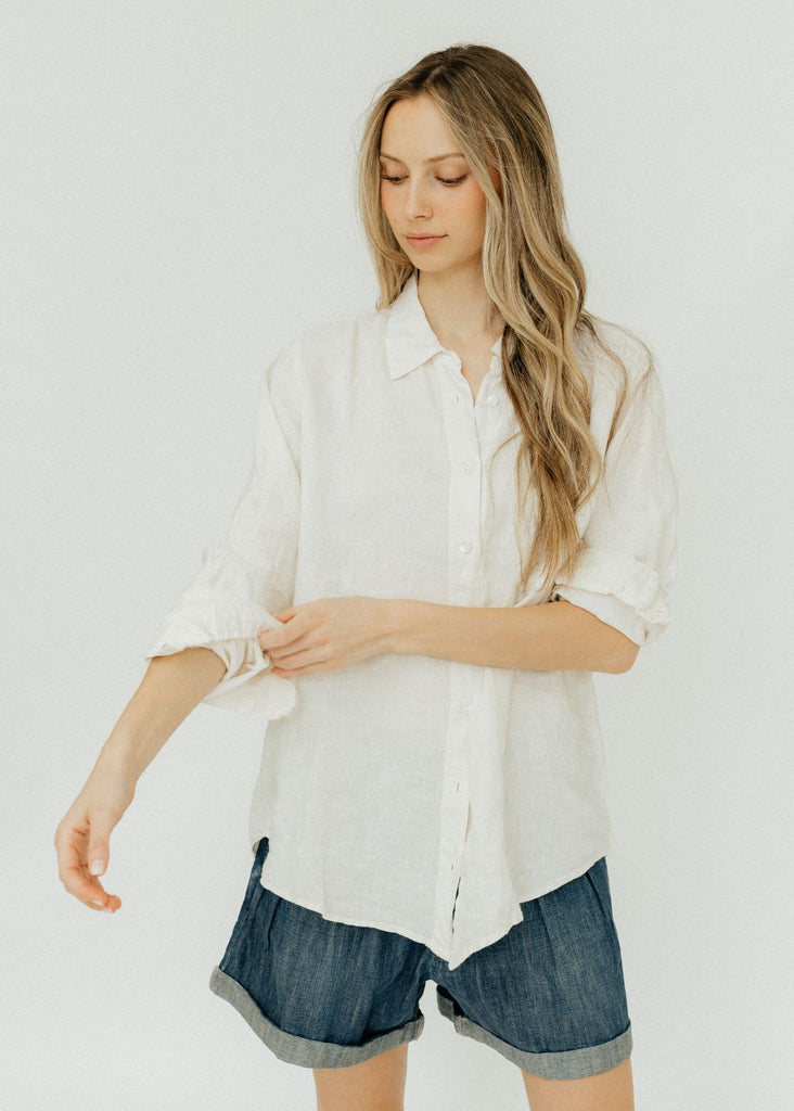 Velvet Natalia Woven Linen Button Up in Chalk Front | Tula's Online Boutique
