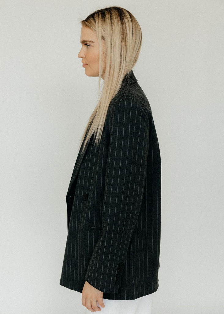 Anine Bing Kaia Blazer in Grey Pinstripe Side | Tula's Online Boutique