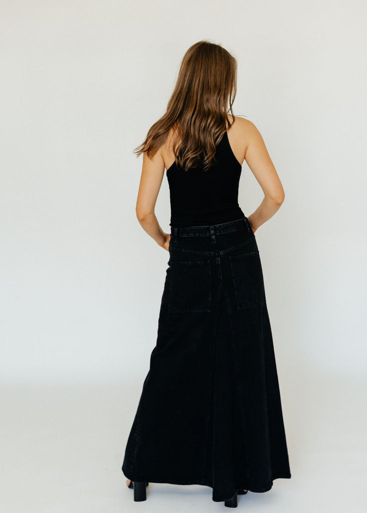 Tibi Black Denim Godet Maxi Skirt Back | Tula's Online Boutique