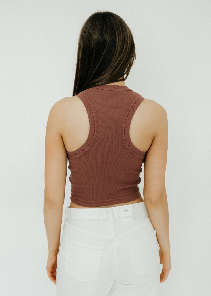 Tibi Ribbed T Cropped Tank in Cinnamon Back | Tula's Online Boutique