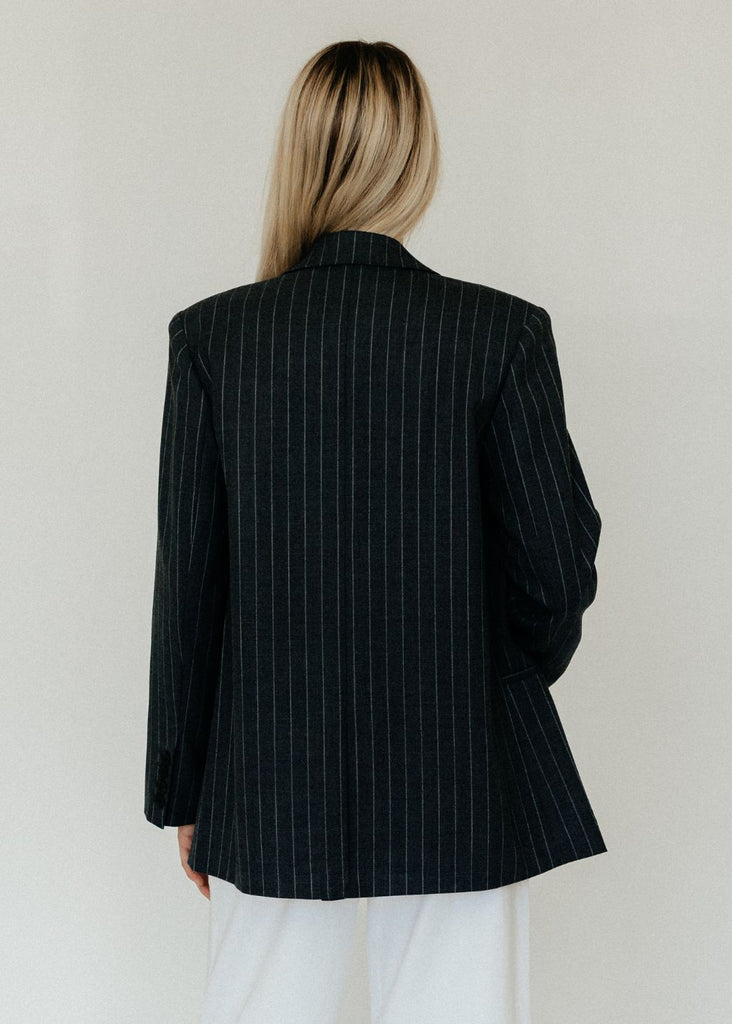 Anine Bing Kaia Blazer in Grey Pinstripe Back | Tula's Online Boutique