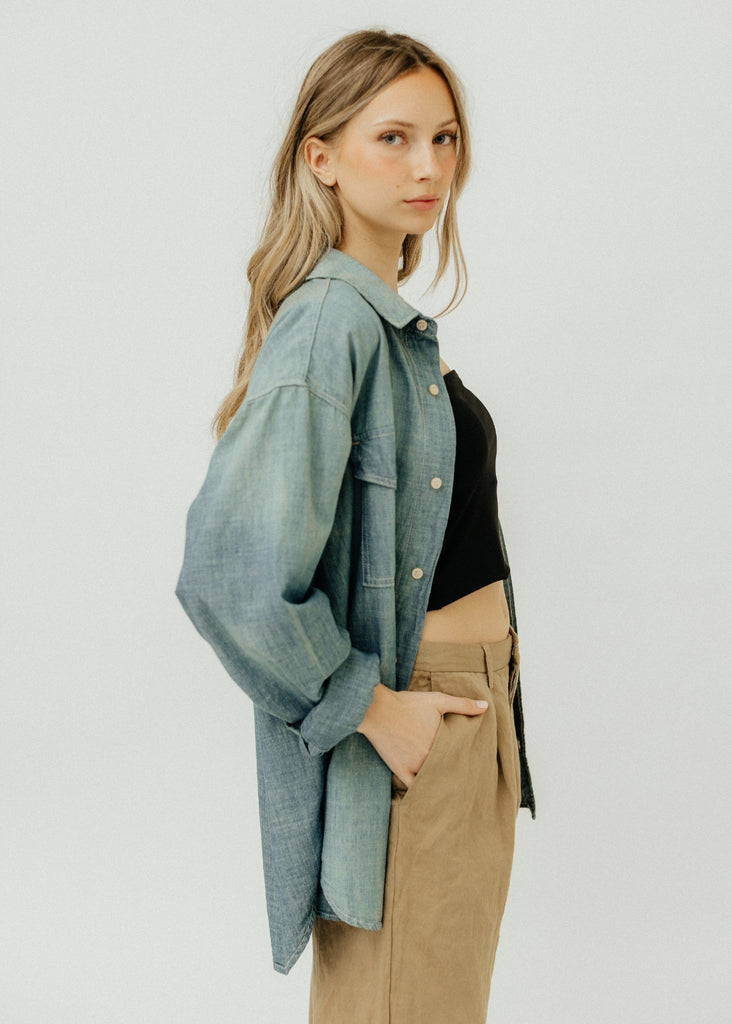 RE/DONE Chambray Oversized Shirt Side Detail | Tula's Online Boutique