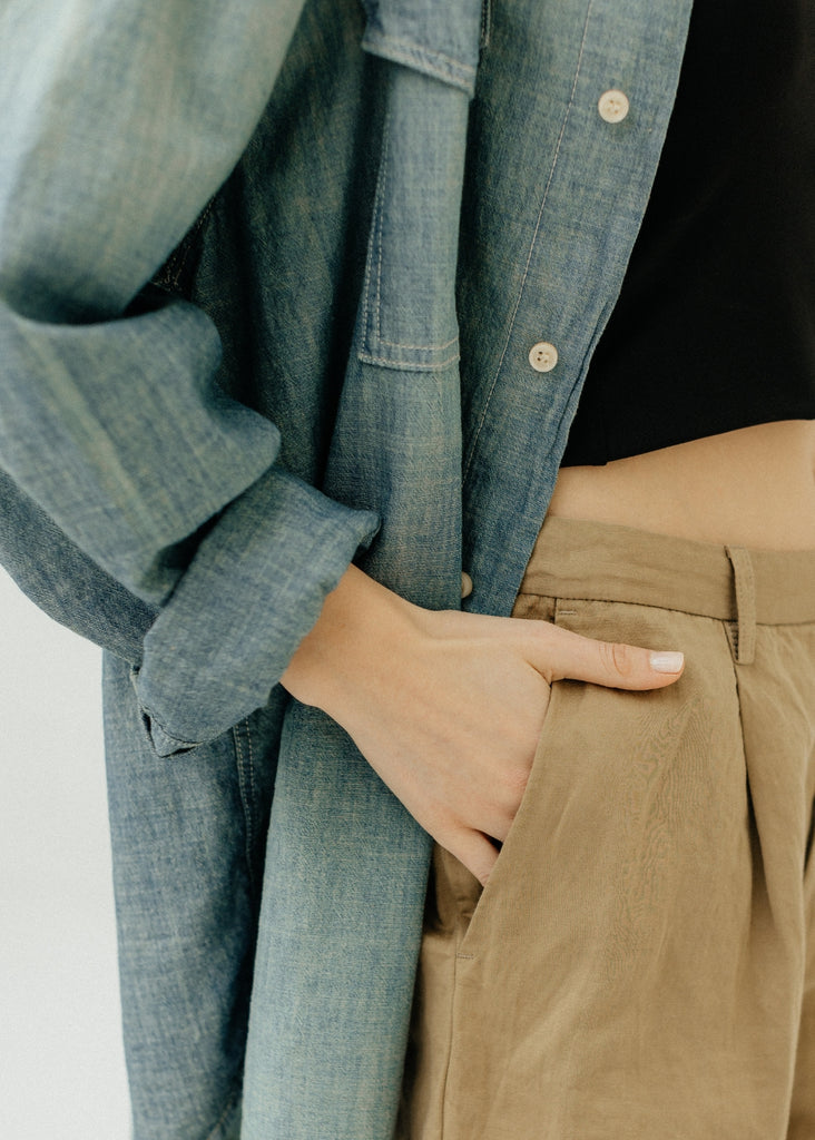 RE/DONE Chambray Oversized Shirt Detail | Tula's Online Boutique