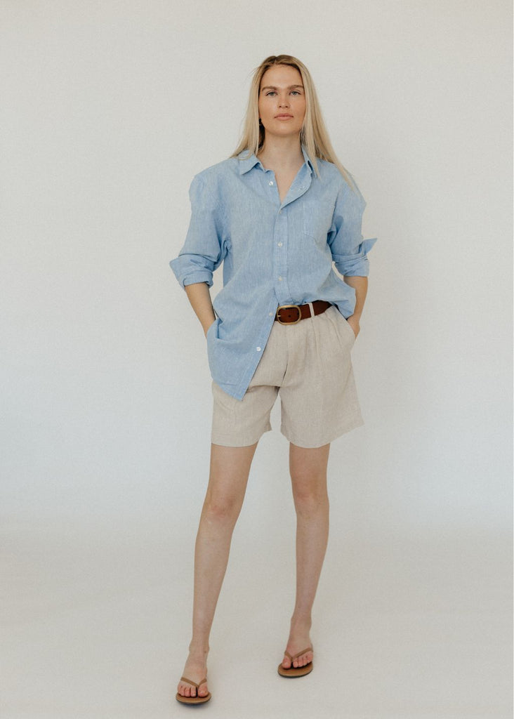Denimist Double Pleat Shorts in Natural Linen | Tula's Online Boutique