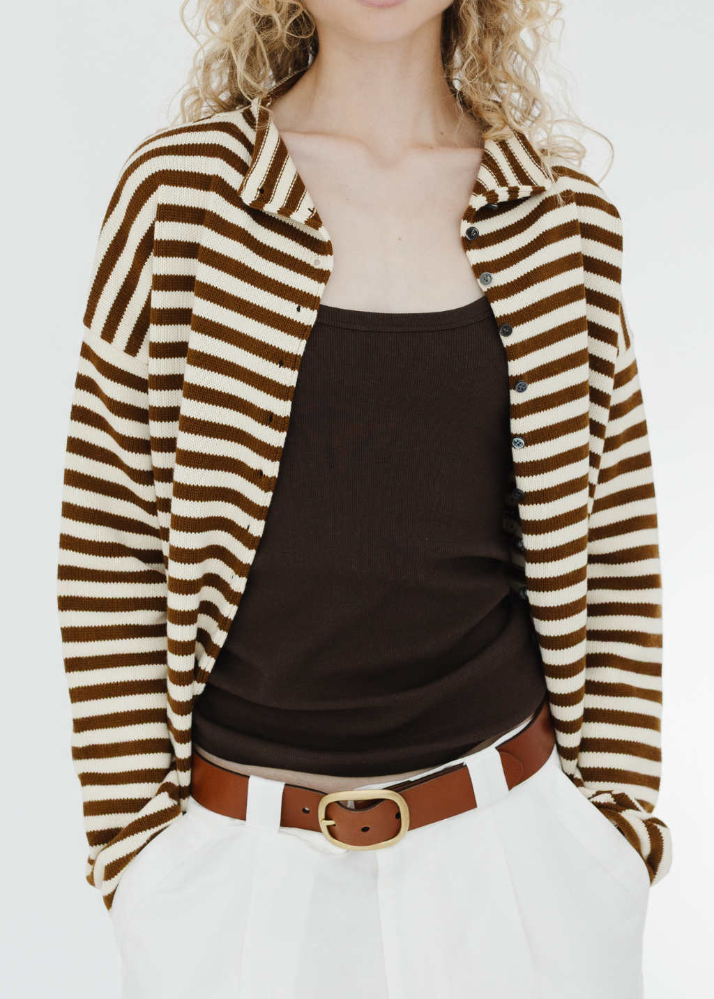 Alex Mill Taylor Striped Cardigan in Ivory/Brown | Shop Tula