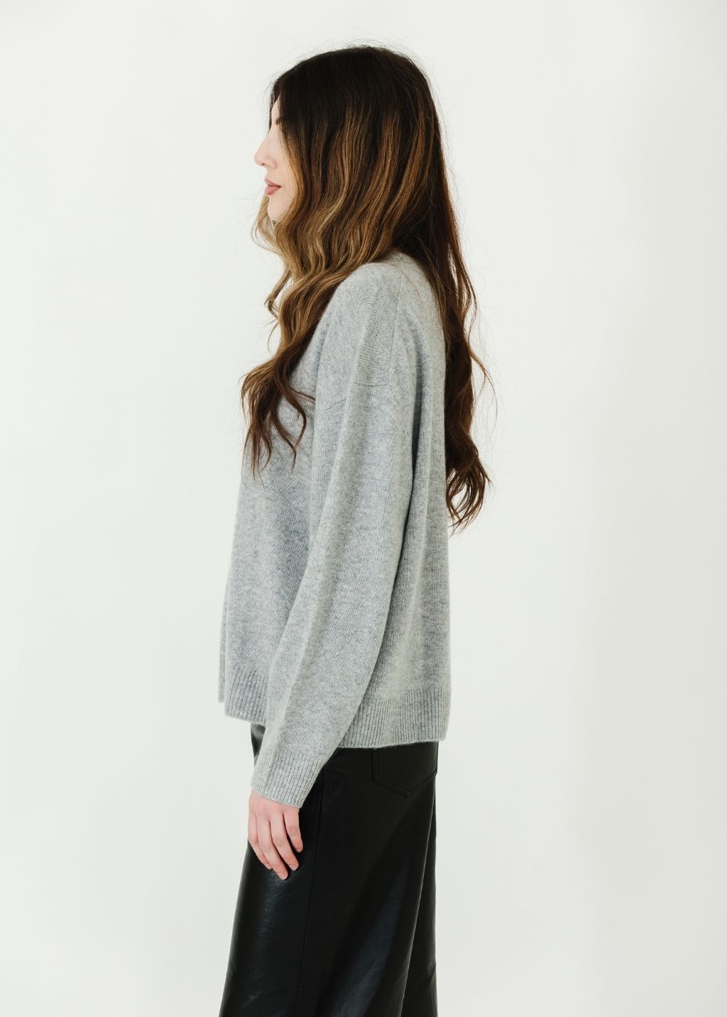 Anine Bing Lee Crew Sweater in Heather Grey Side | Shop Tula