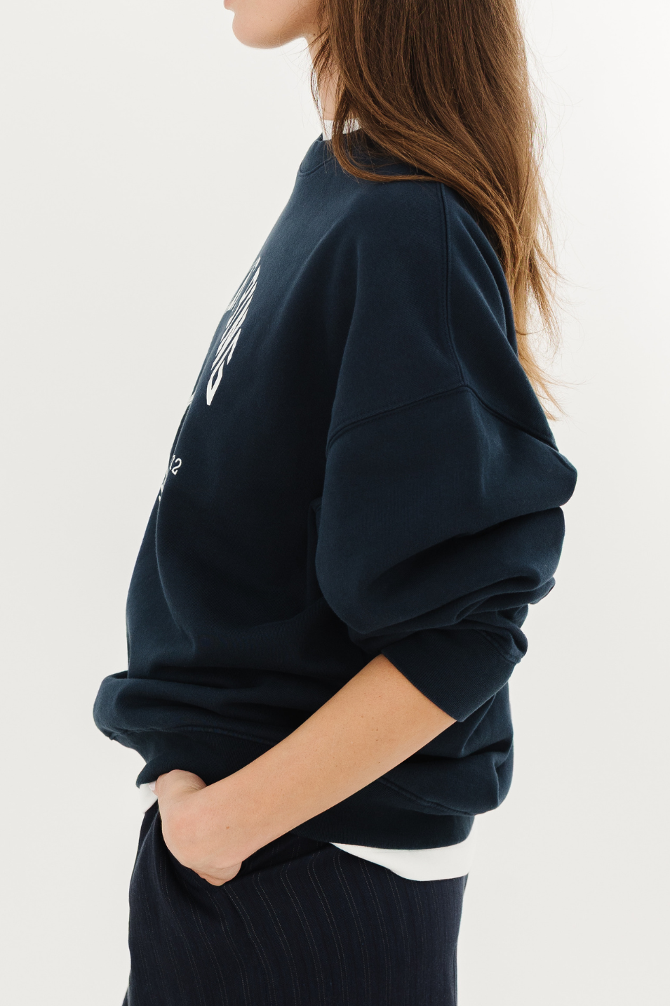 Anine Bing Miles Collegiate Sweatshirt in Dark Navy | Shop Tula