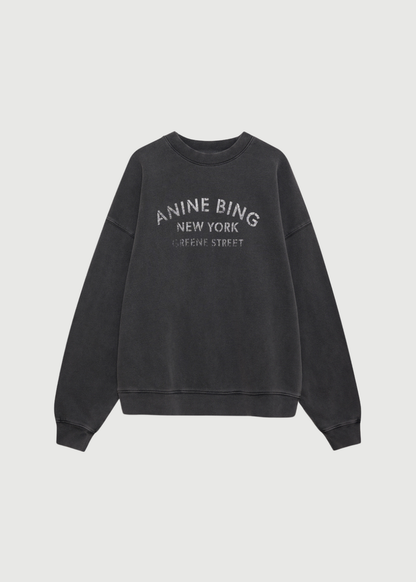 Anine Bing Miles Sweatshirt NY in Washed Black | Shop Tula – Tula