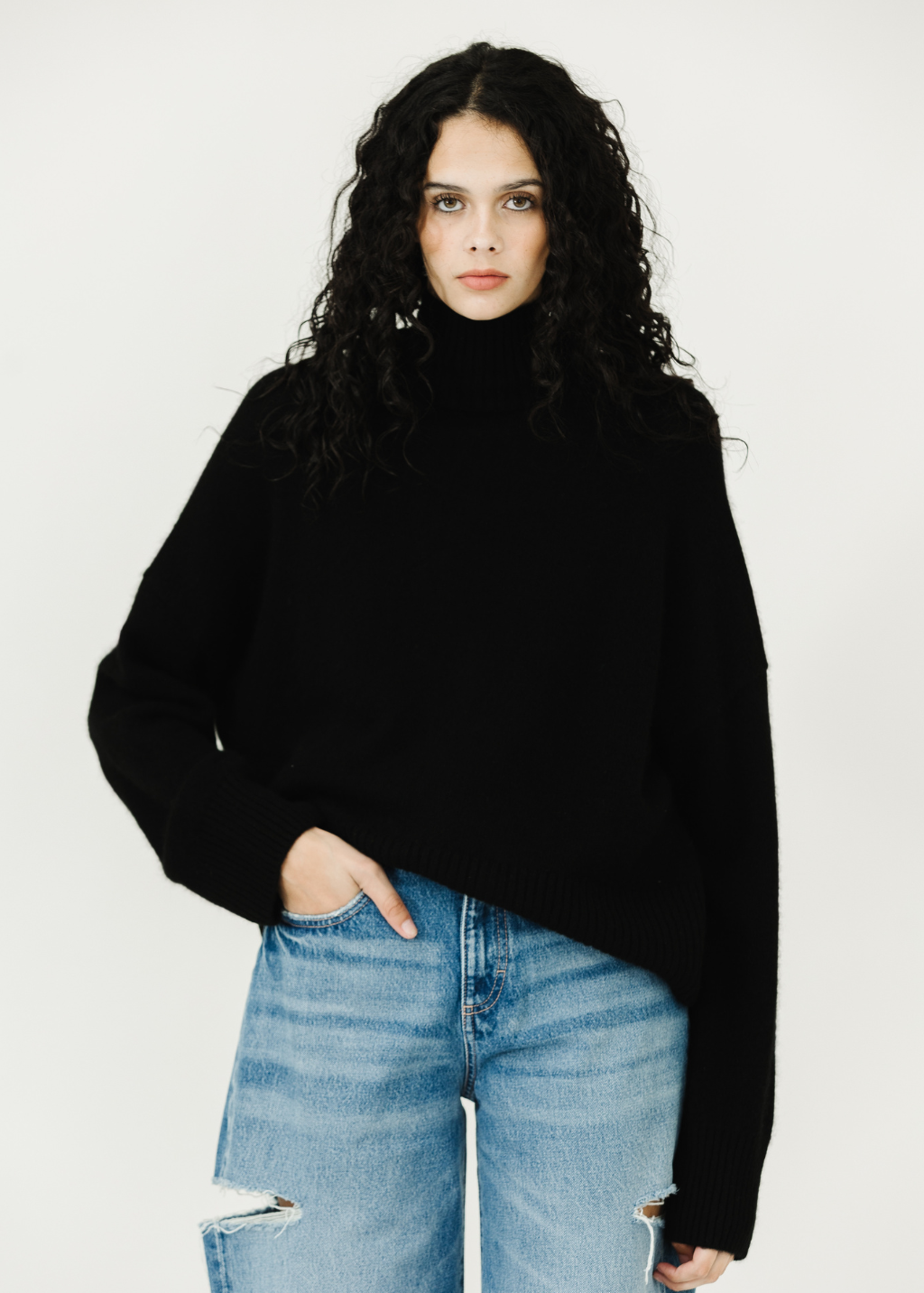 Colorush Chunky Carmen Funnel Neck in Black | Shop Tula