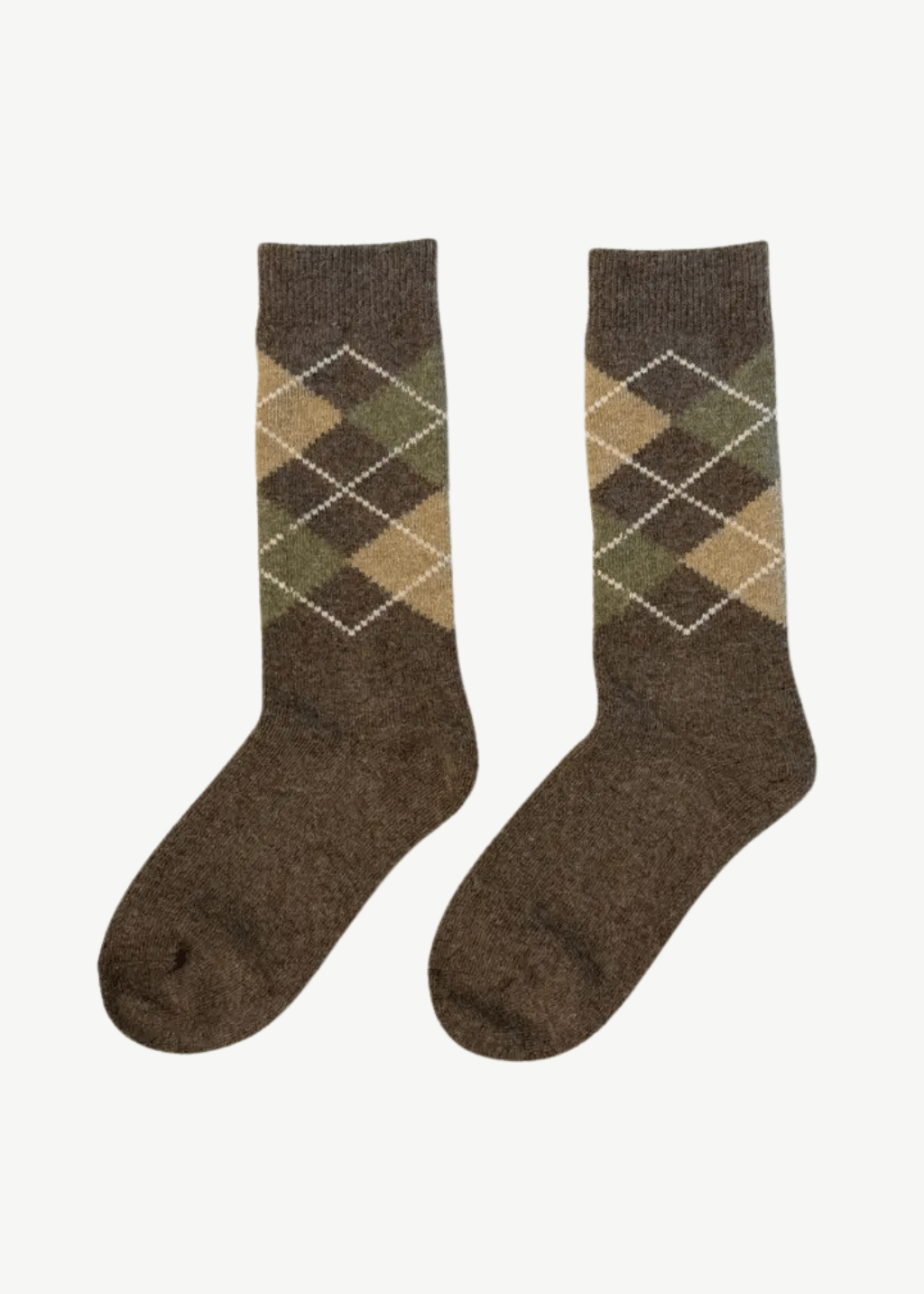 ELMNTL Heritage Argyle Cashmere Wool Socks in Brown | Shop Tula
