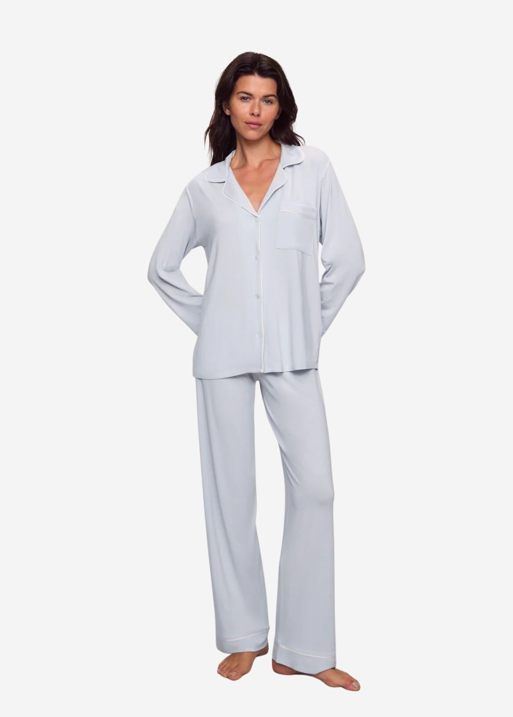 Eberjey The Long PJ Set in Ice Blue/Ivory | Shop Tula