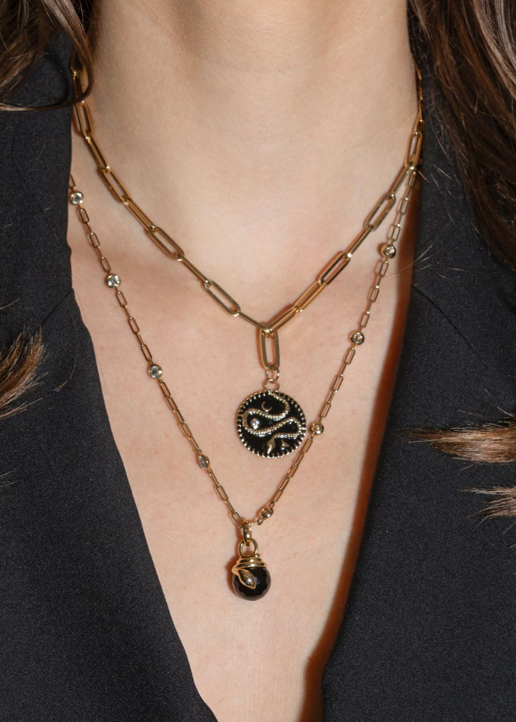 Felicidad Black Enamel and Diamond Serpent Pendant | Shop Tula