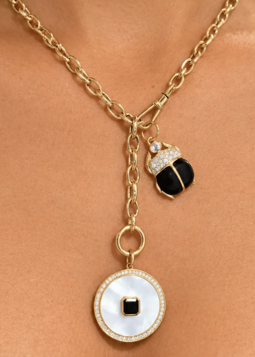 Felicidad Black Onyx, Rainbow Moonstone, & Diamond Scarab Pendant | Shop Tula
