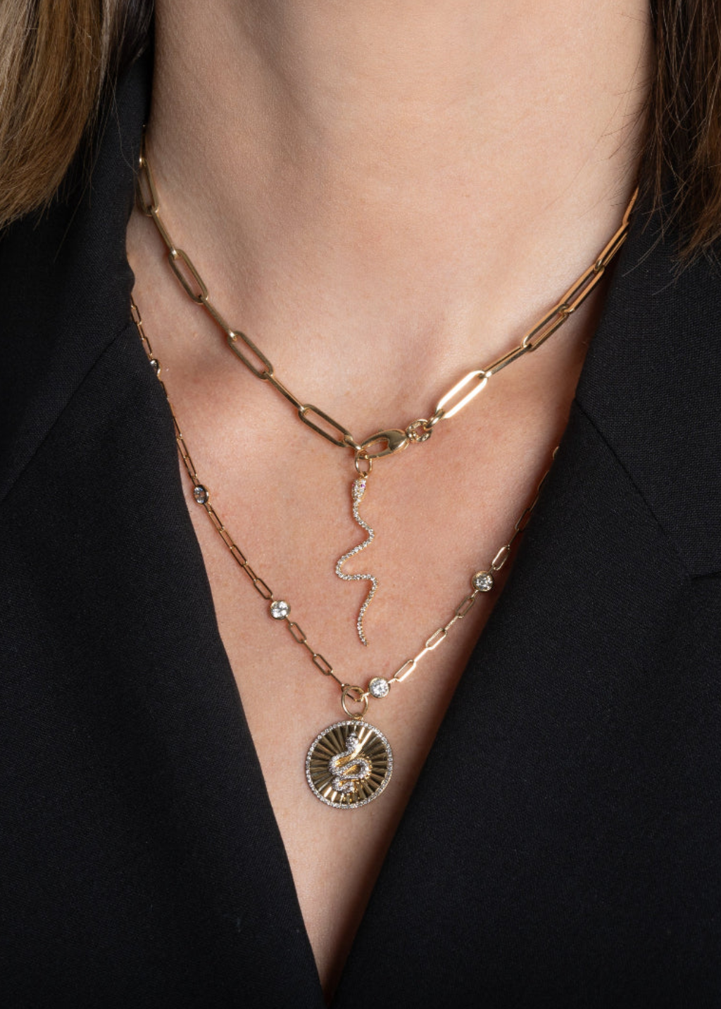 Felicidad Serpent Diamond Pendant with Black Diamond Eyes | Shop Tula