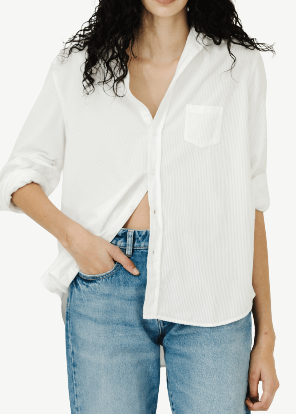 Frank & Eileen 'Eileen' Button-Up in White Corduroy | Shop Tula