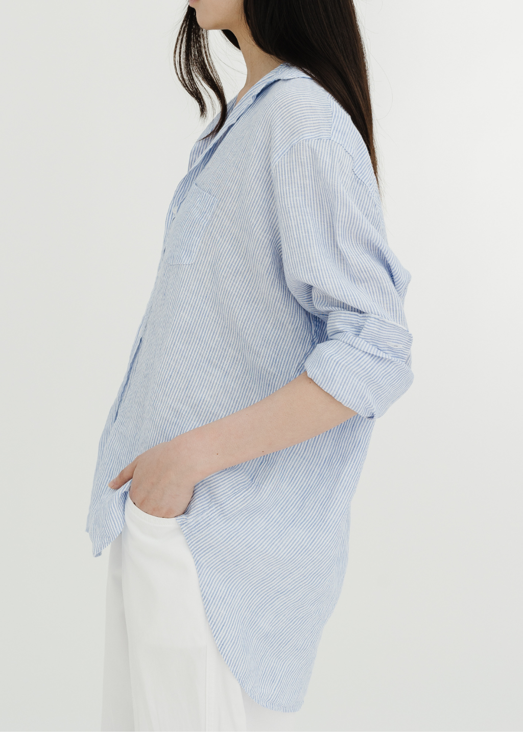 Frank & Eileen 'Eileen' Relaxed Button-Up in Navy Thin Stripe | Shop Tula