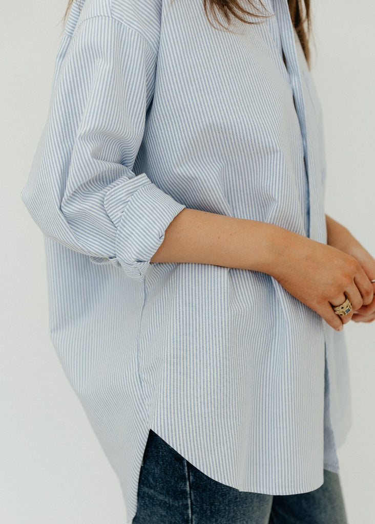 Frank & Eileen Shirley Oversized Button Up Shirt in Blue Stripe | Tula's Online Boutique