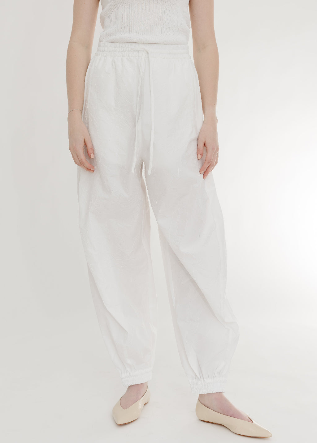 Rohe Crushed Cotton Trousers in White | Shop Tula