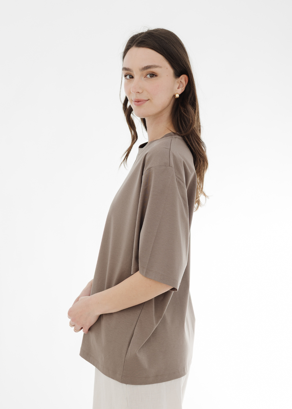 Rohe Oversized Cotton Silk T-Shirt in Taupe | Shop Tula