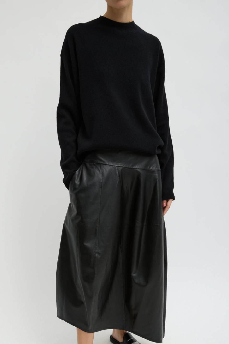 Tibi Anna Merino Wool Cut Out Racerback Pullover Crewneck in Black | Shop Tula