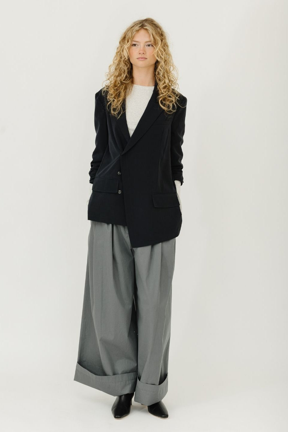 Tibi Asymmetrical Wrap Blazer in Navy | Shop Tula