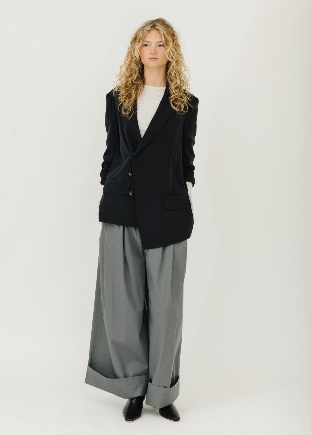 Tibi Asymmetrical Wrap Blazer in Navy | Shop Tula