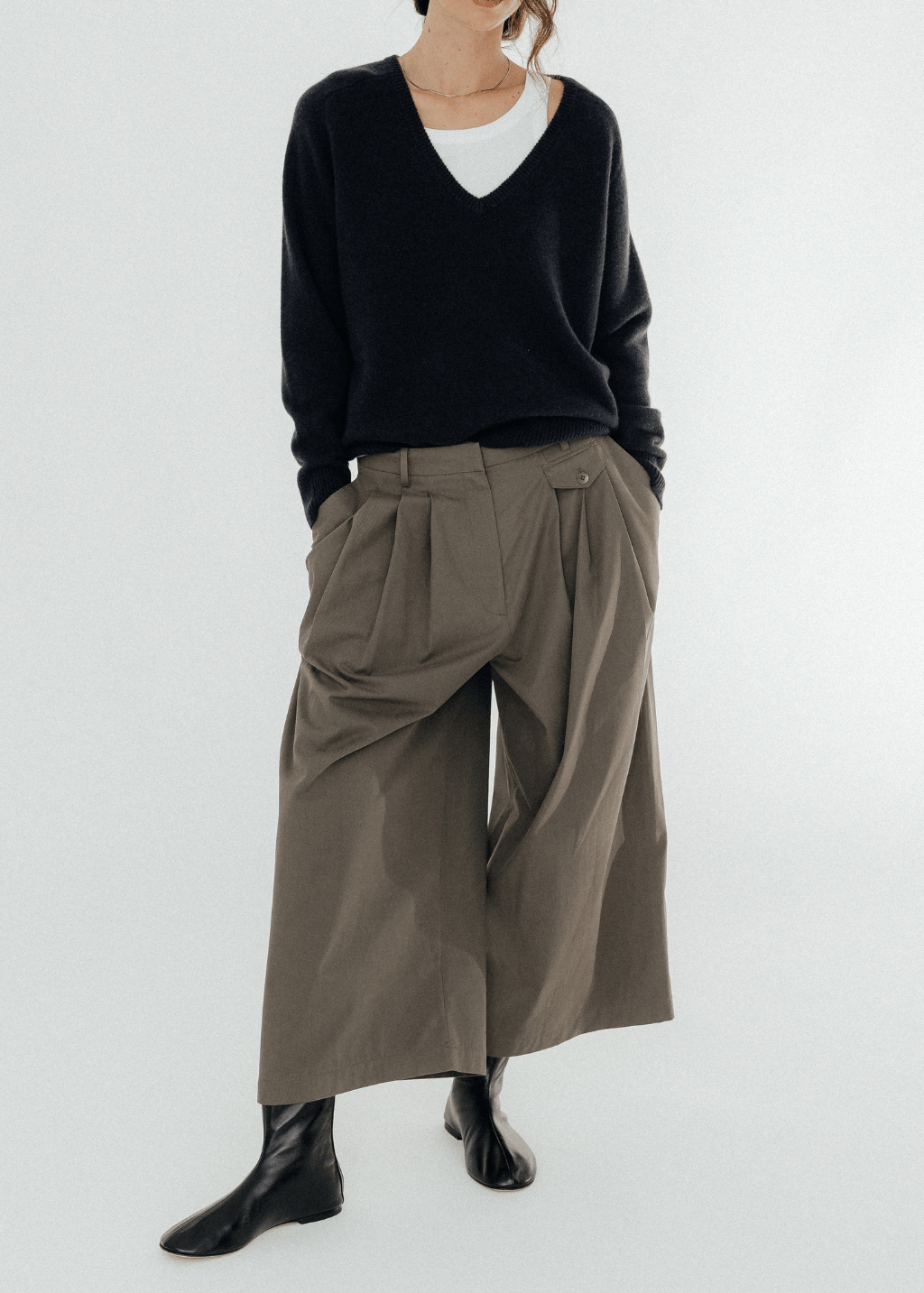 Tibi Bio Twill Triple Pleat Cropped Pant in Dark Stone | Shop Tula