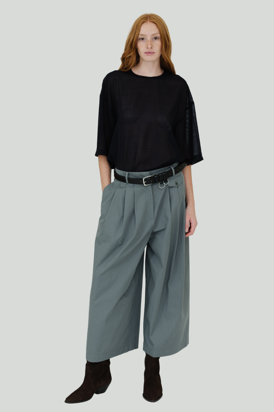 Tibi Bio Twill Triple Pleat Cropped Pant in Grey | Shop Tula