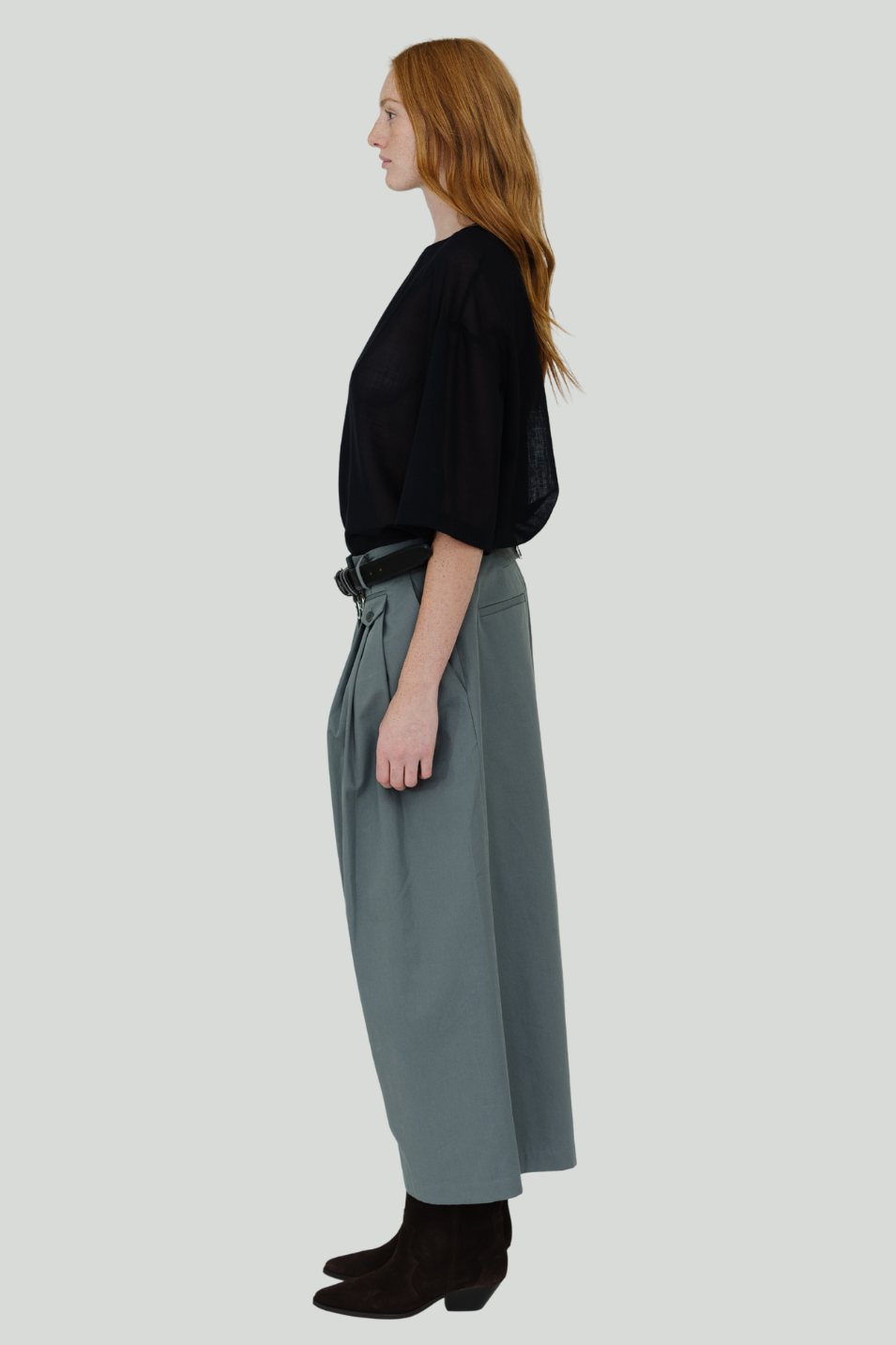 Tibi Bio Twill Triple Pleat Cropped Pant in Grey | Shop Tula