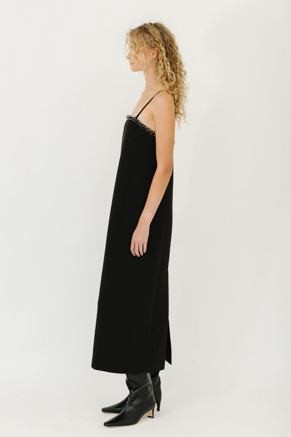 Tibi Bonded Nylon Beaded Strappy Dress in Black | Shop Tula