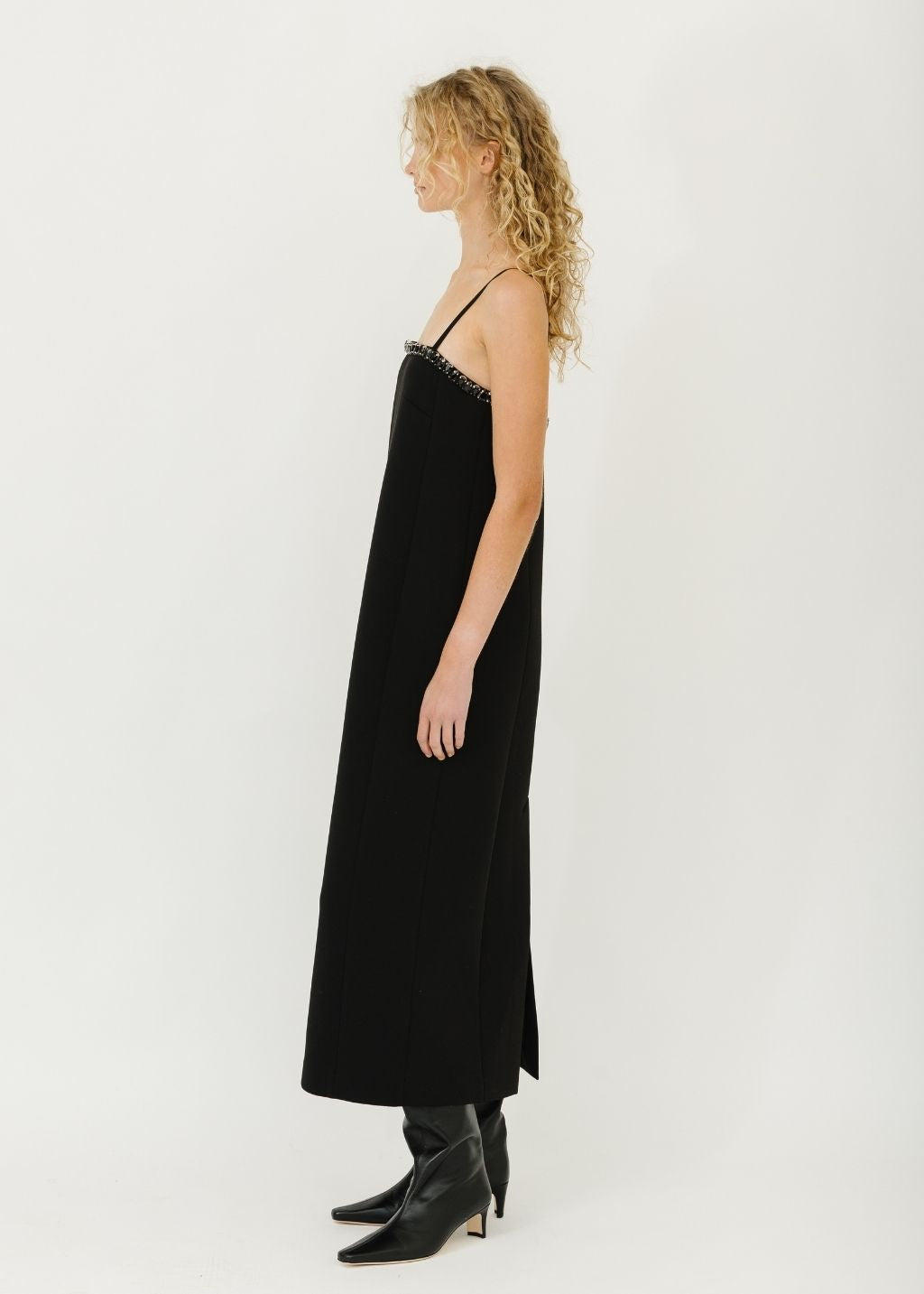 Tibi Bonded Nylon Beaded Strappy Dress in Black | Shop Tula
