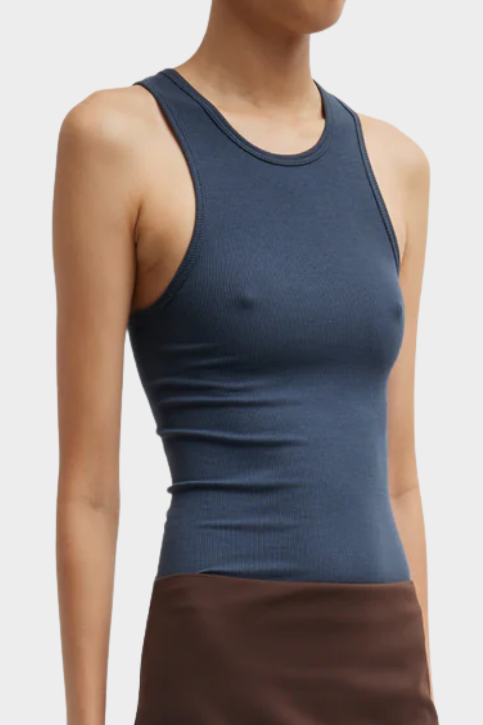 Tibi Circular Fine Rib T Tank in Blue Fog | Shop Tula