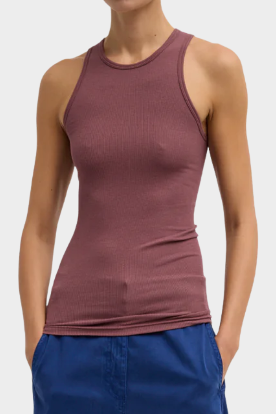 Tibi Circular Fine Rib T Tank in Cinnamon | Shop Tula