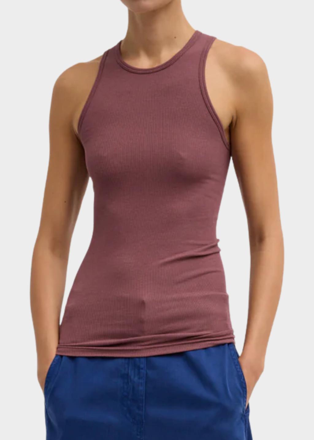 Tibi Circular Fine Rib T Tank in Cinnamon | Shop Tula